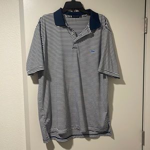 Southern Marsh Blue/White Striped Short Sleeve Polo Polyester Size Large